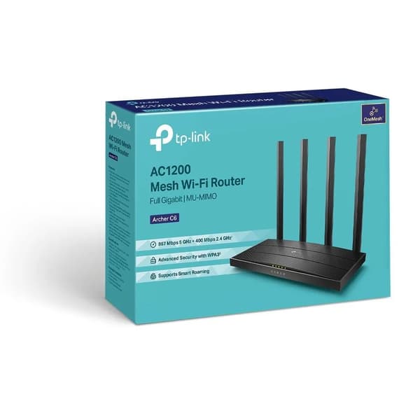 TP-Link Archer C6, Wi-Fi 5 (802.11ac), Kaksitaajuus (2,4 GHz/5 GHz), Ethernet LAN, Musta, Pöytäreititin