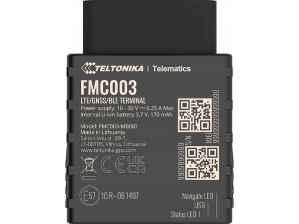 Teltonika FMC003, 0,128 GB, Micro-USB, Uudelleenladattava, Litiumioni (Li-Ion), 170 mAh, 69 g