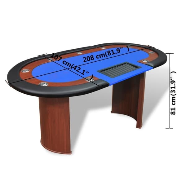 vidaXL Pokeripöytä 10 pelaajalle Jakoalue ja pelimerkkialusta Sininen