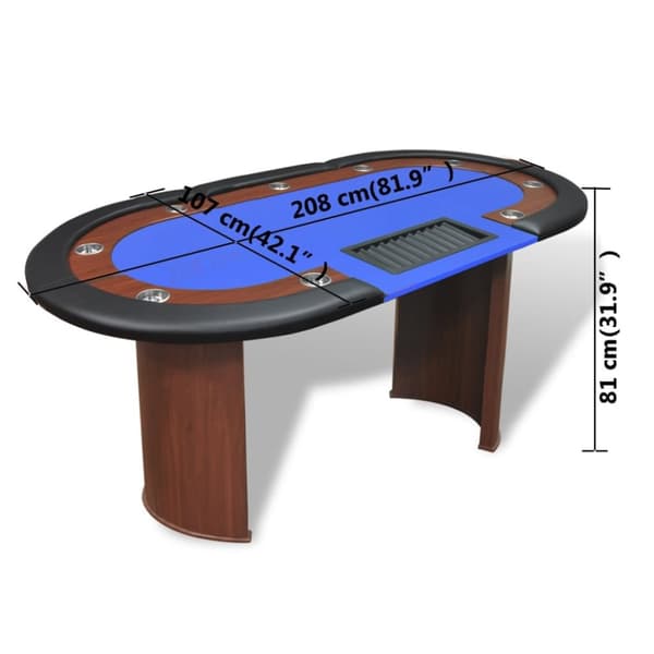 Pokeripöytä 10 pelaajalle Jakoalue ja pelimerkkialusta Sininen