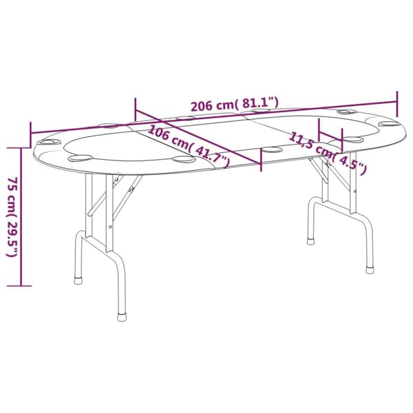 vidaXL 10 pelaajan kokoontaittuva pokeripöytätaso vihreä 206x106x75 cm - Pokeri- & pelipöydät