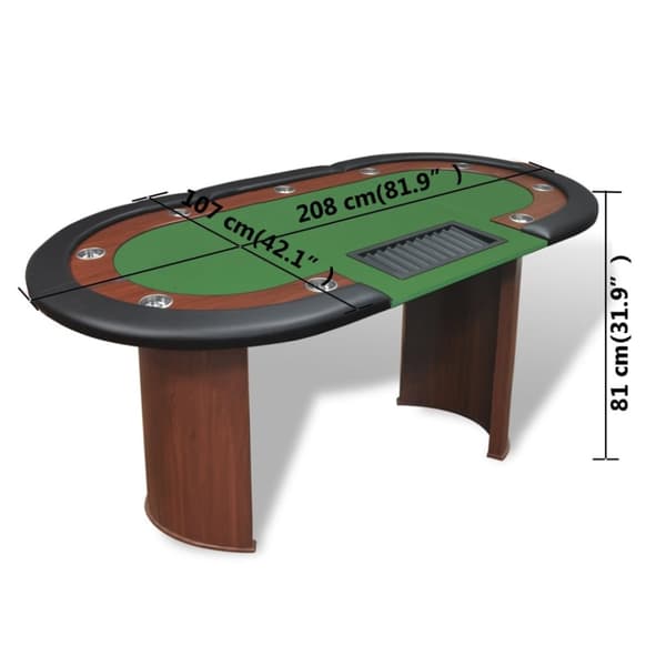 The Living Store 10 pers. pokerbord med dealerområde og jetonholder grøn -  Poker- & spilleborde