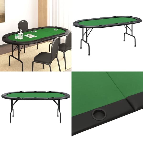 10 pelaajan kokoontaittuva pokeripöytätaso vihreä 206x106x75 cm - Pokeripöytä - Pokeripöydät - Home & Living