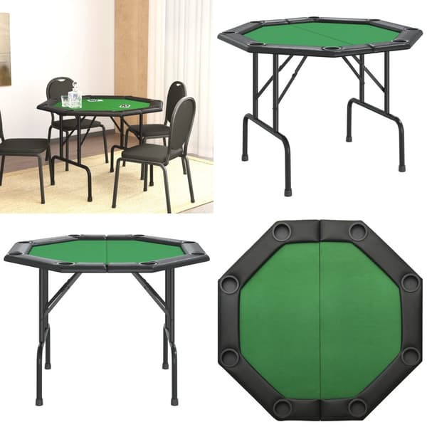 8 pelaajan kokoontaittuva pokeripöytä vihreä 108x108x75 cm - Pokeripöytä - Pokeripöydät - Home & Living