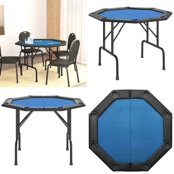 8 pelaajan kokoontaittuva pokeripöytä sininen 108x108x75 cm - Pokeripöytä - Pokeripöydät - Home & Living