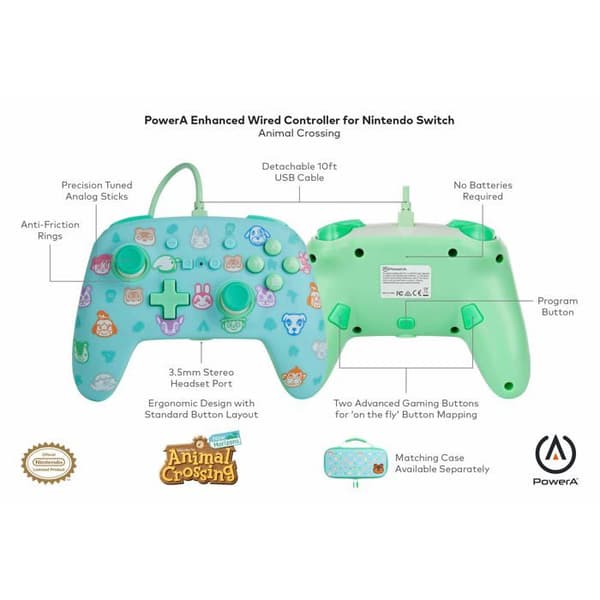 Gamepad - POWER A - Animal Crossing: New Horizons - Wired - Vibration - Grönt och blått