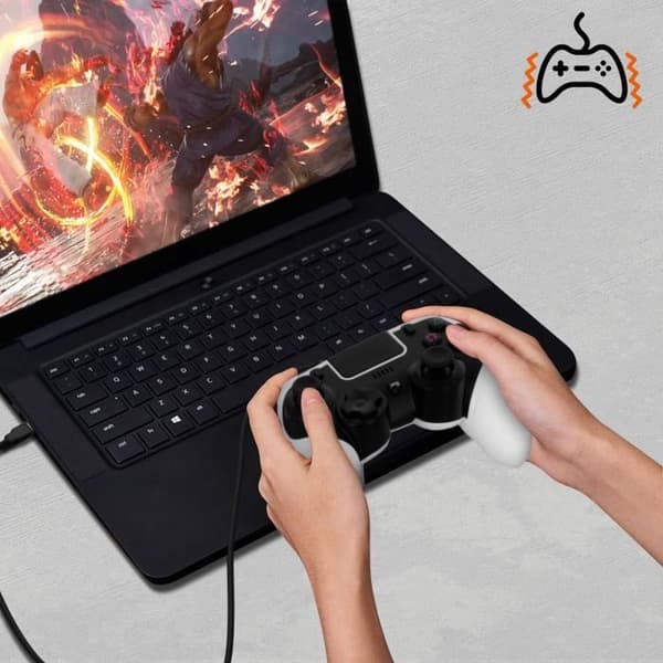 Gamepad - LinQ - PS4/PC - Kabelansluten - Vibration - Sixaxis - Svart Vit