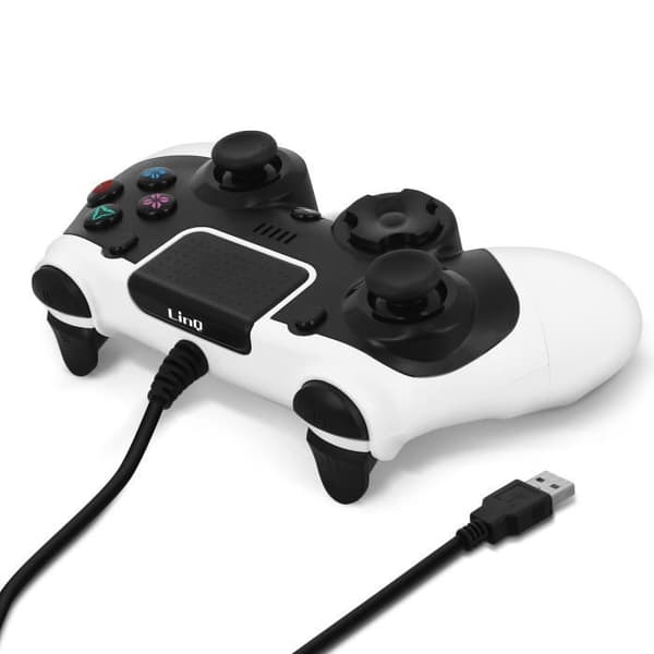 Gamepad - LinQ - PS4/PC - Kabelansluten - Vibration - Sixaxis - Svart Vit