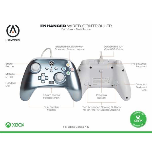 Gamepad - POWER A - Förbättrad - Kabelansluten - Silver - Xbox Series X S