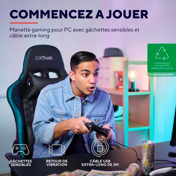 Trust Gaming GXT 541 Muta USB Wired Gamer Controller för PC - 75 % återvunnet material - Svart