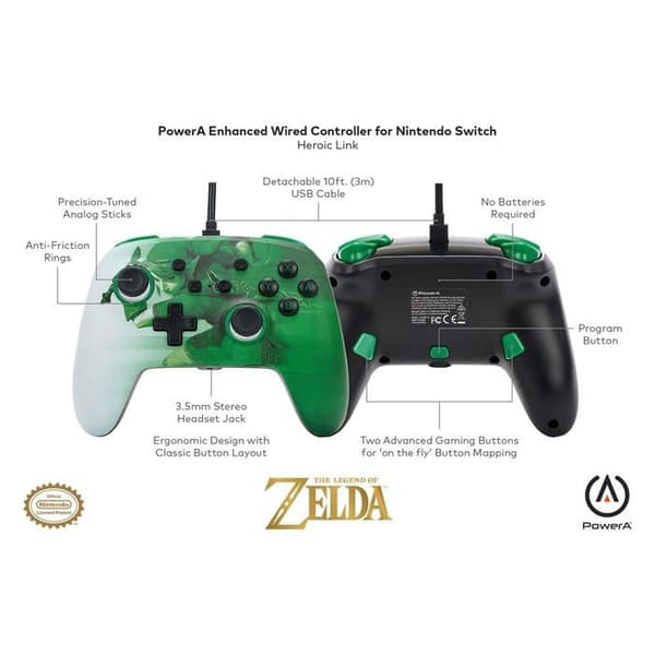 Gamepad - POWER A - Heroic Link - Kabelansluten - 3,5 mm ljudjack - 3 m USB-kabel