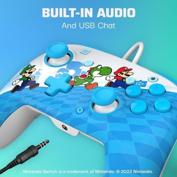 Trådbunden handkontroll - PDP - Super Mario Rematch - Nintendo Switch - 3 m kabel - Officiell Nintendo-licens - Mario Escape-motiv - Blå