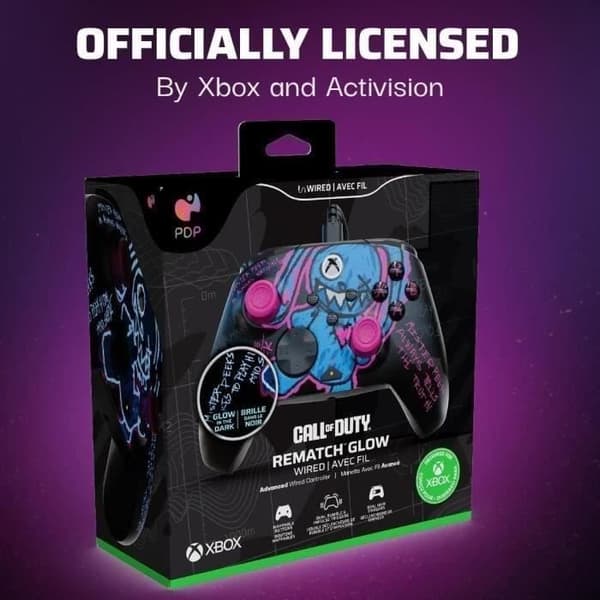 Trådbunden kontroller - Rematch GLOW - Xbox One och Series X|S - PDP - Motif Minster Peeks - Svart