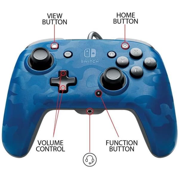 PDP Afterglow Blue Camouflage Wired Controller för Nintendo Switch - officiellt licensierad