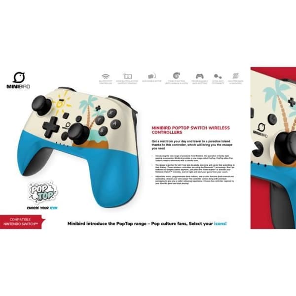 PopTop Minibird trådlös handkontroll "The Island" för Nintendo Switch/Switch Lite/Switch OLED