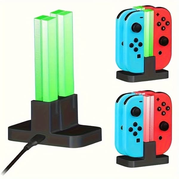 Laddstation för 4 Joy-Con-kontroller – Kompatibel Nintendo Switch med LED-indikatorer"