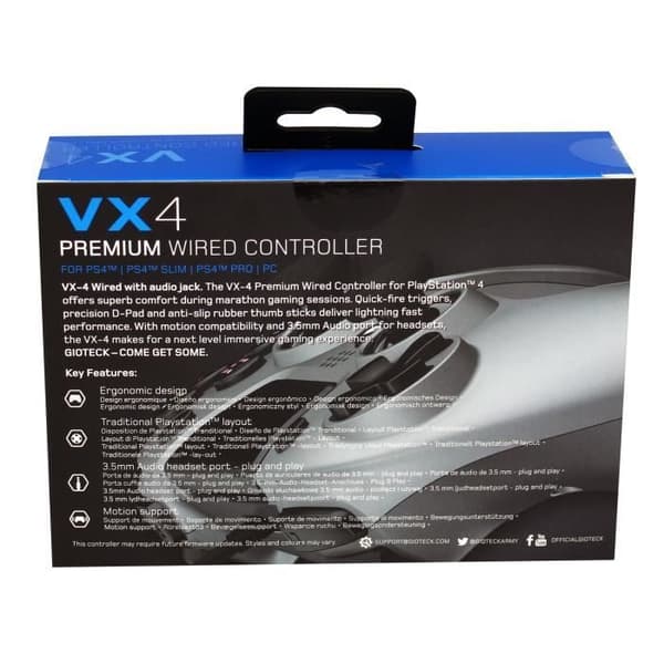 Gioteck - VX4 - Kabelansluten PS4-kontroller - 3.5 Jack-port - Ergonomisk design (titan)