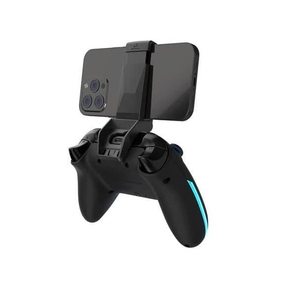 DragonShock - AURORA PLUS - Svart trådlös handkontroll med telefonhållare för PS3, PC, Android och IOS