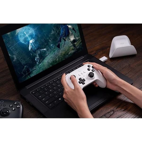 - 8Bitdo bluetooth-kontroller med laddstation för Switch och PC - Vit