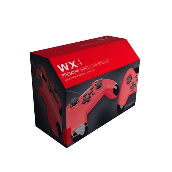 Gioteck - WX4 Röd kabelkontroll för Nintendo Switch &amp; Switch Pro Controller, Gamepad Joystick för Nintendo Switch, PS3, PC.