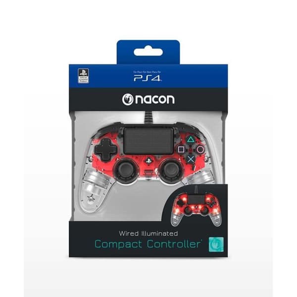 Nacon Transparent Red Compact Controller Wired Controller för PS4 PC-kompatibel