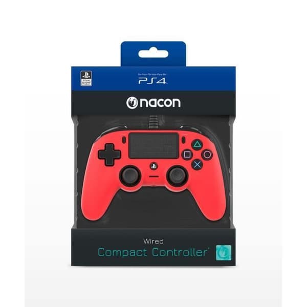 Nacon Gaming Upplyst Compact Controller Röd - Kabelansluten och upplyst spelkontroll för PlayStation 4 (Kategori: