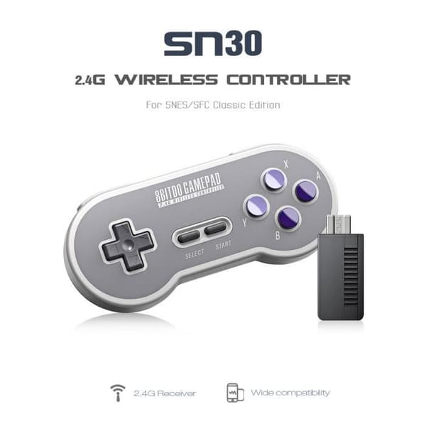 8Bitdo SN30 JOYSTICK, trådlös gamepad med 2,4G NES-mottagare för Switch Android PC Mac- USED