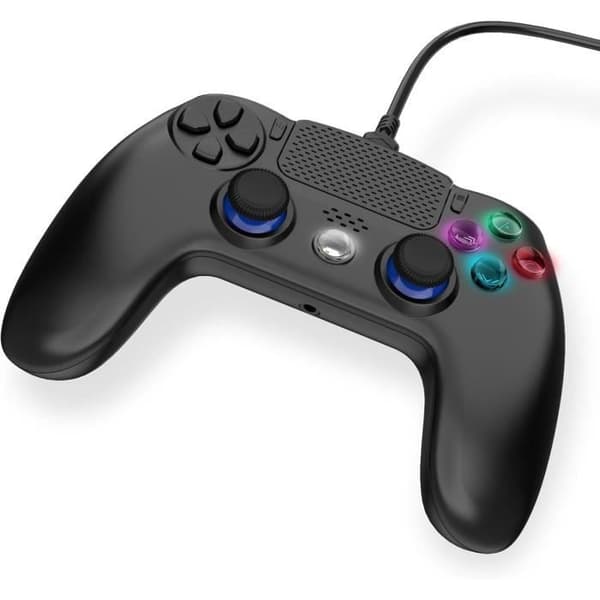 Freaks and Geeks - Svart trådlös handkontroll för PS4 med 3M kabel med jackkontakt