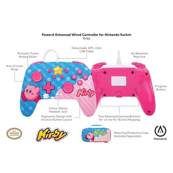 Spelkontroll - POWER A - Kirby - Trådad - USB-kabel 3m - 2 programmerbara knappar