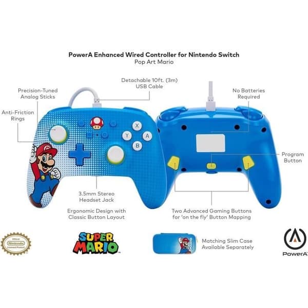 Förbättrad trådbunden handkontroll - Power A - Mario Pop Art - För Nintendo Switch-konsol