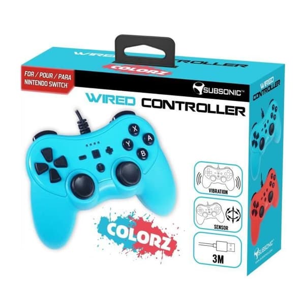 Subsonic - Colorz-kontroller med 3 meter kabel, vibration och gyroskop - Tillbehör till Nintendo Switch-konsol - Neonblå