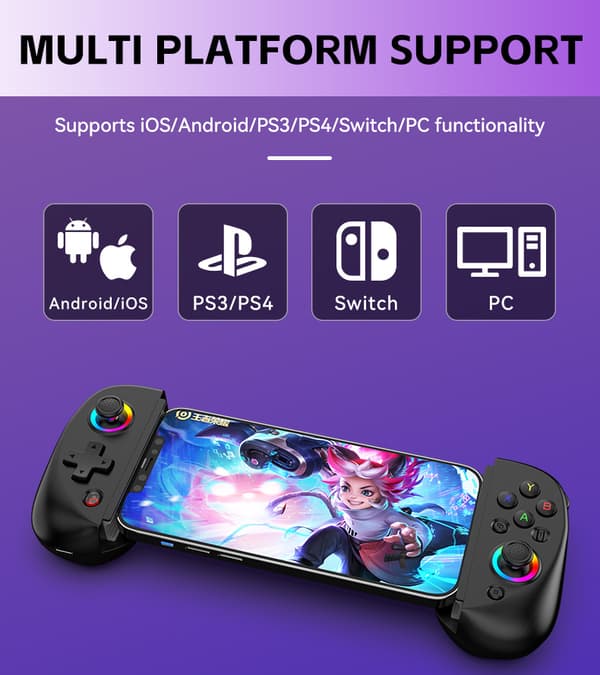 INF D8 Trådløs Strækbar Gamepad til Telefoner og Tablets Sort