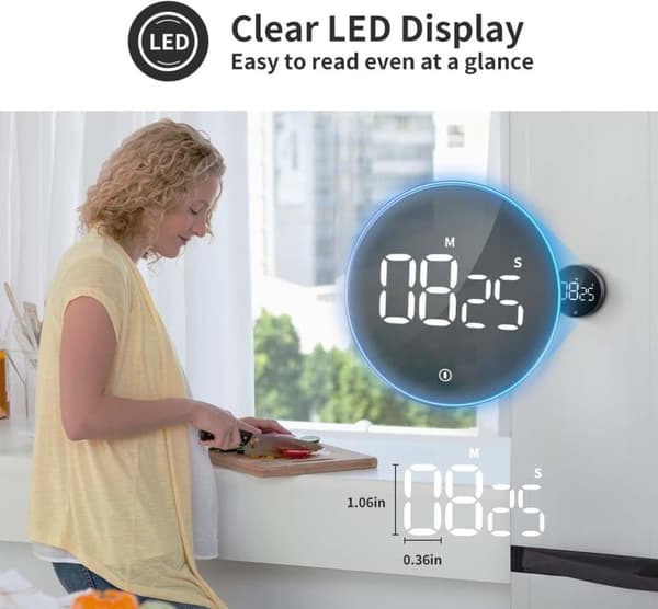 Digital æggetimer med LED og stopur – Lydløs køkkenur med magnetisk bagside til madlavning og studie