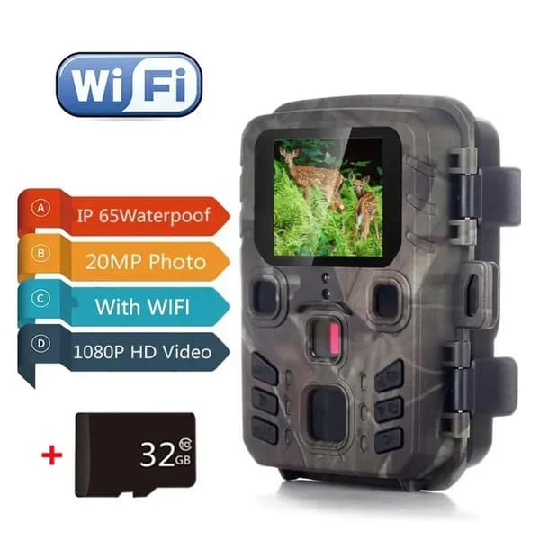 Polkukamera, 20MP valokuvan resoluutio, 1080P videolaatu,WIFI Versio lisää 32GB