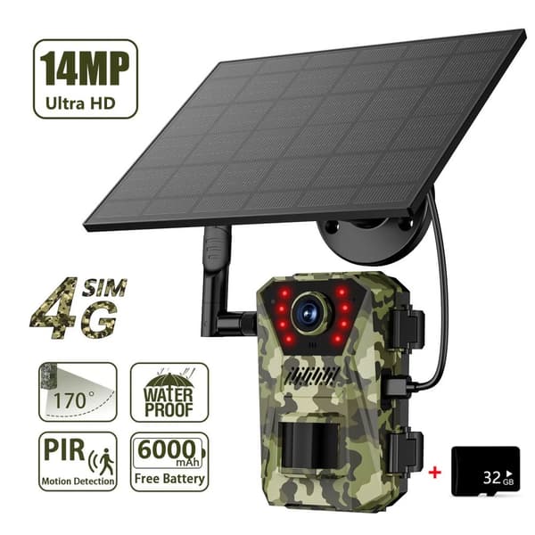 14MP Soljagt Trail Kamera, 4G Forbindelse, Vandtæt Design,14MP Tilføj 32GB