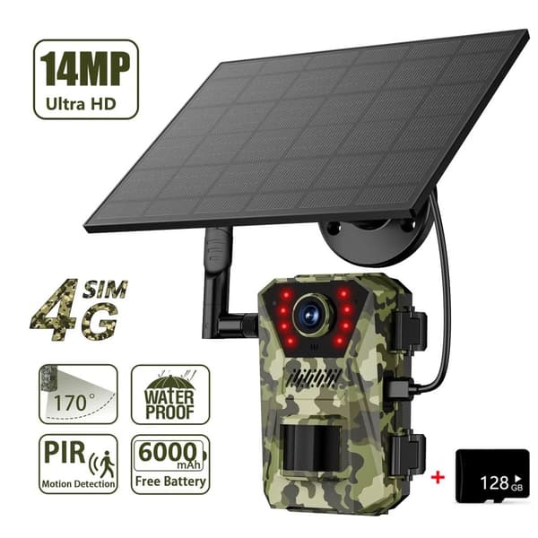 14MP Soljagt Trail Kamera, 4G Forbindelse, Vandtæt Design,14MP Tilføj 128GB
