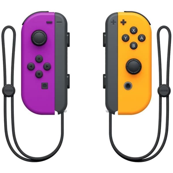 Par Joy-Con-spakar vänster neonlila och höger neonorange