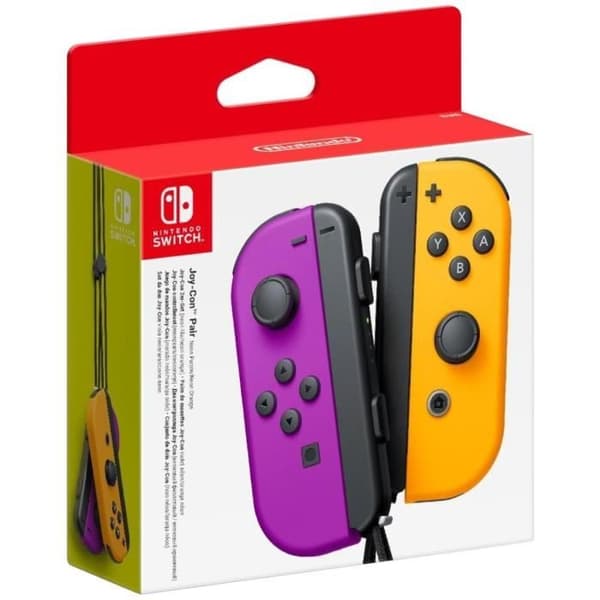Par Joy-Con-spakar vänster neonlila och höger neonorange