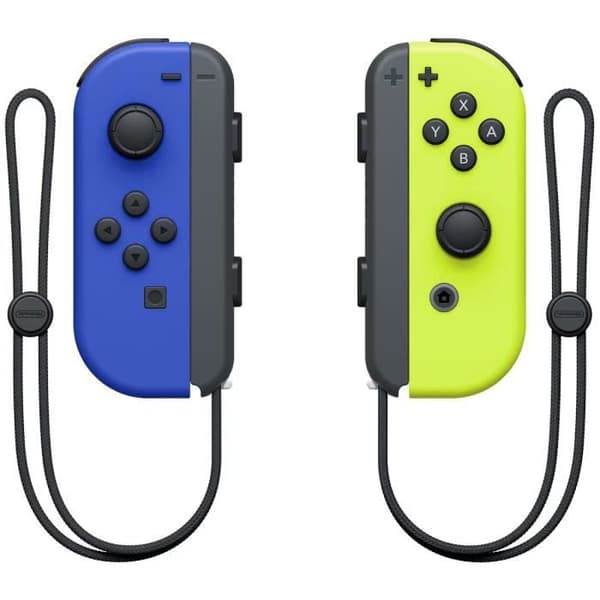 Par Joy-Con vänsterblått och höger neongult
