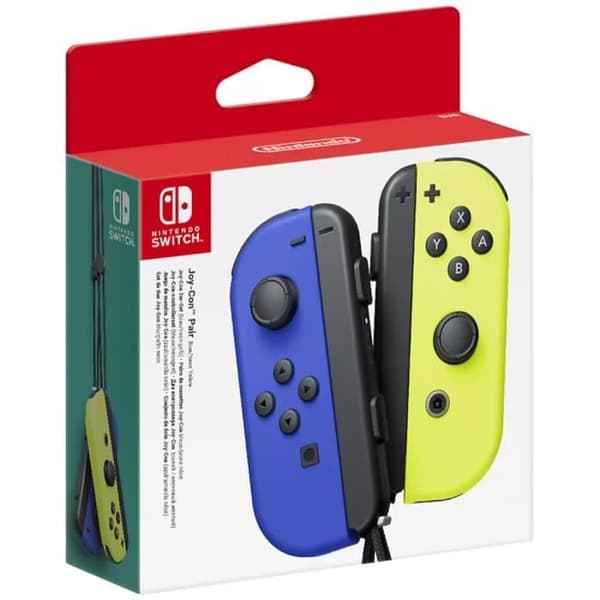 Par Joy-Con vänsterblått och höger neongult