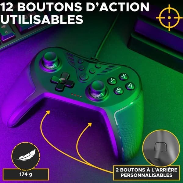 Spelkontroll - THE G-LAB - K-PAD HELIUM - Kabelansluten - PC &amp; PS - Svart