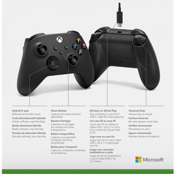 Microsoft Xbox -langaton ohjain + Windows-kaapeli, musta, -peliohjain