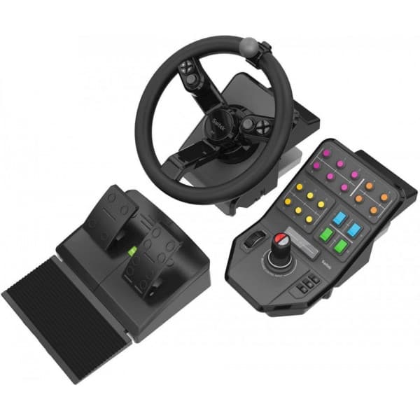 Logitech Saitek Farm Sim Controller -työkoneratti, polkimet & sivupaneelin ohjainyksikkö