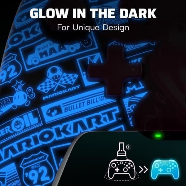 PDP - Glow Wireless Controller för Nintendo Switch och Switch OLED - Grand Prix Peach - Svart och Rosa