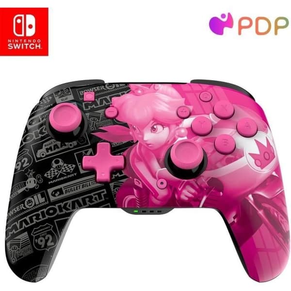 PDP - Glow Wireless Controller för Nintendo Switch och Switch OLED - Grand Prix Peach - Svart och Rosa
