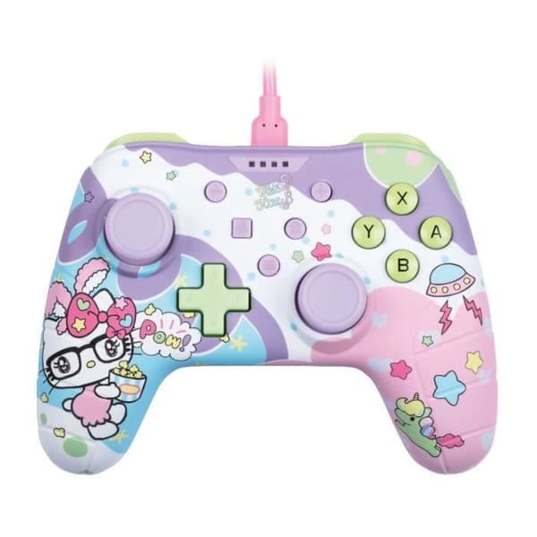 Kabelansluten kontroll - KONIX - Hello Kitty - Nintendo Switch, Switch OLED och PC - Vibrationsfunktion - 3 m kabel - Lila och rosa