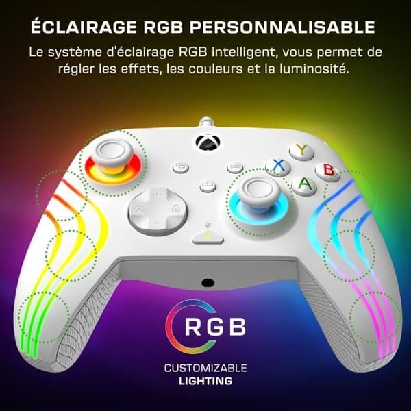 Gamepad - Xbox Series X|S, Xbox One och PC - Afterglow Wave - RGB - Kabelansluten - Vit - TURTLE BEACH