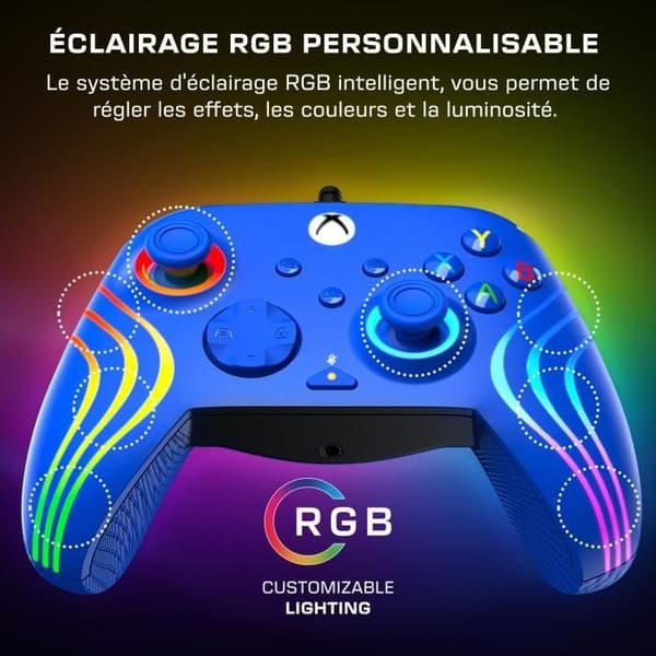 Gamepad - Xbox Series X|S, Xbox One och PC - Afterglow Wave - RGB - Kabelansluten - Blå - TURTLE BEACH