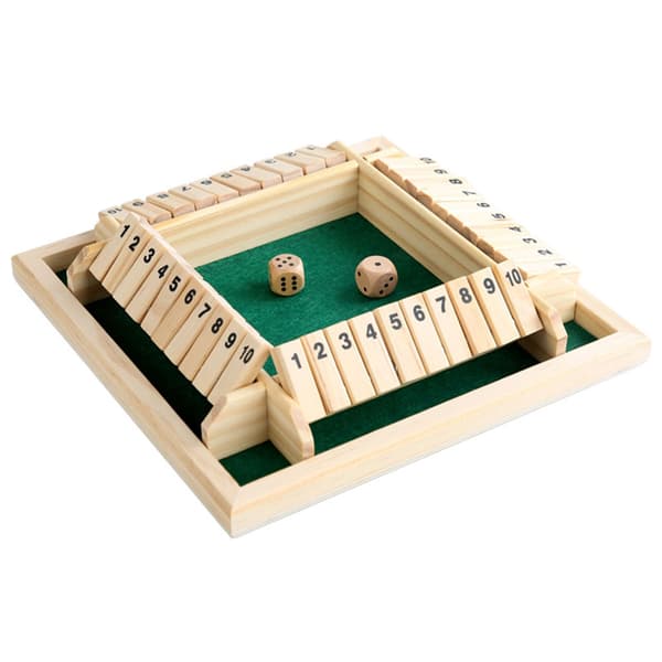 Shut The Box för 4 spelare – klassiskt tärningsspel i trä för hela familjen
