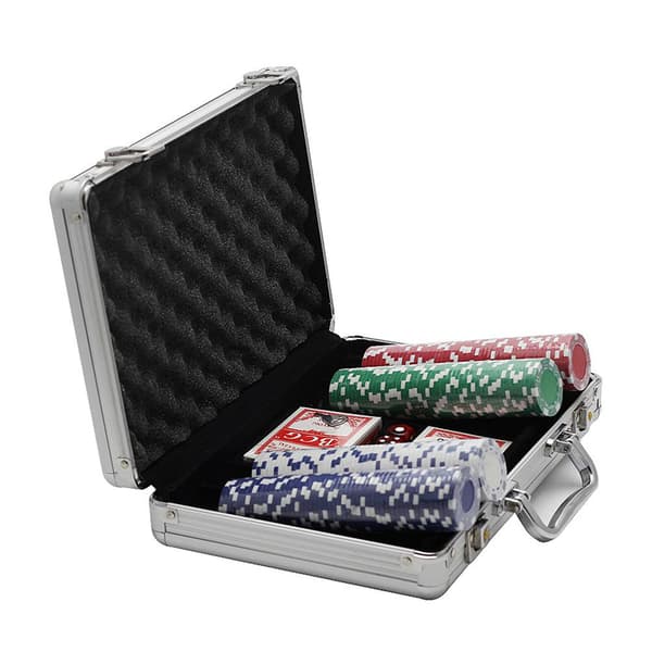 Pokersett med 200 sjetonger og etui i aluminium